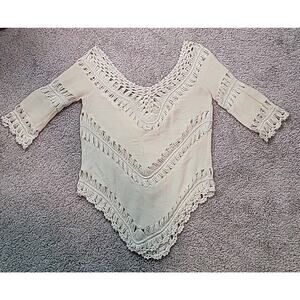 Vintage Bohemian Crochet/Macramé Blouse – Size M – Cream/Beige – EUC